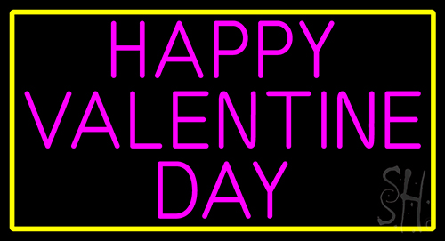 Pink Happy Valentines Day With Yellow Border LED Neon Sign