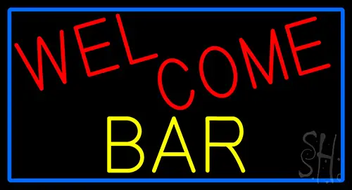 Welcome Bar With Blue Border LED Neon Sign