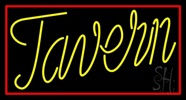 Yellow Tavern With Red Border LED Neon Sign