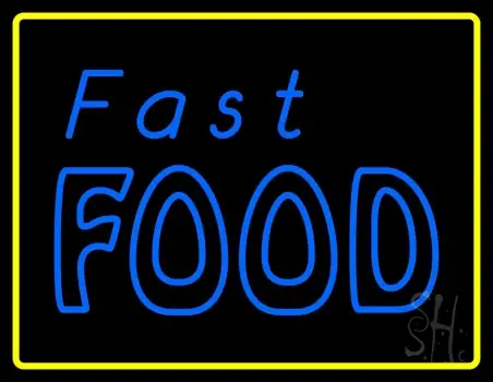 Blue Fast Food With Yellow Border LED Neon Sign