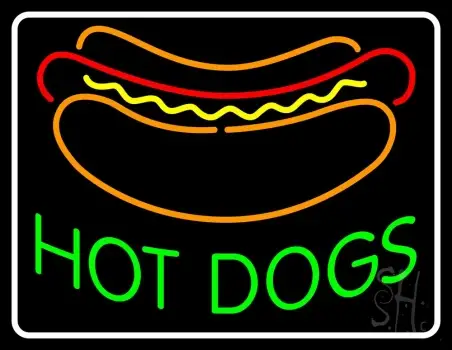 Green Hot Dogs with White Border LED Neon Sign