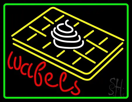 Wafels with Green Border LED Neon Sign