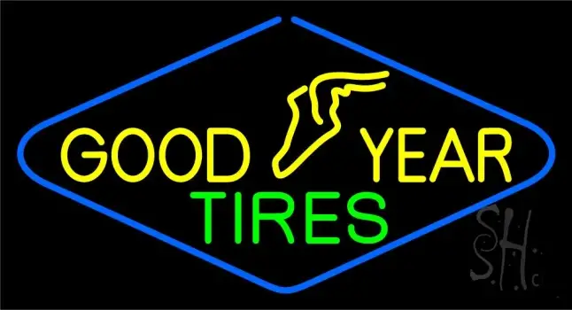 Goodyear Tires Blue Border LED Neon Sign