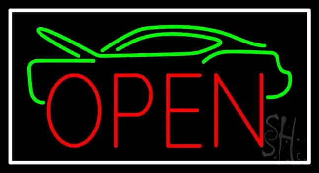Green Car Red Open 1 LED Neon Sign