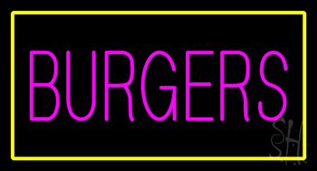 Pink Burgers Rectangle Yellow LED Neon Sign