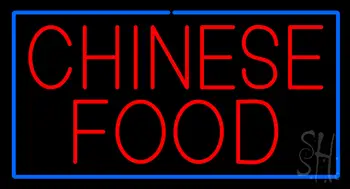 Red Chinese Food with Blue Border Neon Sign