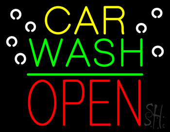 Car Wash Open Block Green Line LED Neon Sign