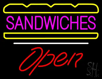 Sandwiches Logo Open White Line LED Neon Sign