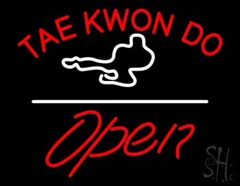 Tae Kwon Do Logo Script1 Open White Line LED Neon Sign