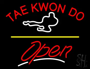 Tae Kwon Do Logo Script2 Open Yellow Line LED Neon Sign