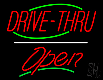 Drive-Thru Open Yellow Line LED Neon Sign