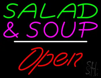 Salad & Soup Open White Line LED Neon Sign