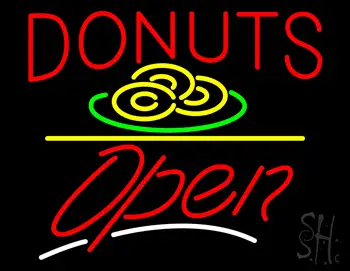 Donut Red and Logo Open Yellow Line LED Neon Sign