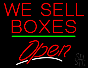 We Sell Boxes Script2 Open Green Line LED Neon Sign
