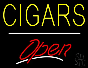 Yellow Cigars Open White Line LED Neon Sign