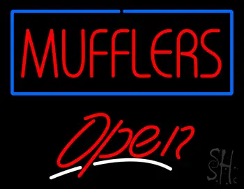 Mufflers Blue Border Open LED Neon Sign