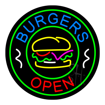 Burgers Open LED Neon Sign