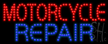 Red and Blue Motorcycle Repair Animated LED Sign