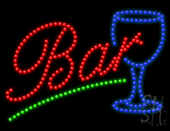 Red Bar with Martini Glass Animated LED Sign