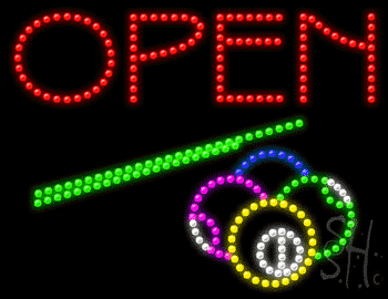 Multi-Color LED Open With Billiards Logo Animated Sign