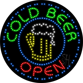 Large LED Cold Beer Open with Beer Mug Animated Sign