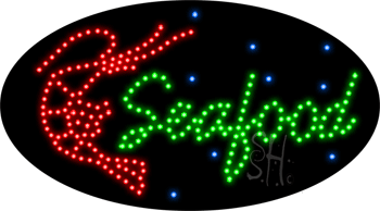 Green Seafood Shrimp Logo Animated LED Sign