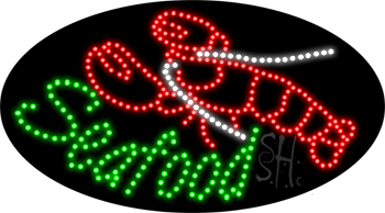Green Seafood Shrimp Logo Animated LED Sign