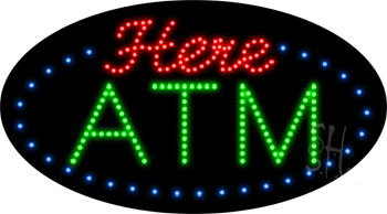Oval Border ATM Here Animated LED Sign