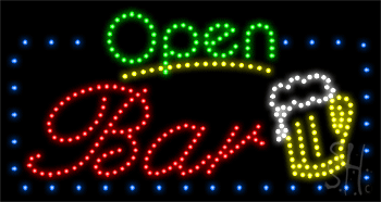 Open Bar with Mug Animated LED Sign