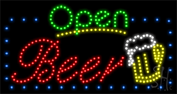 Blue Border Open Beer Animated LED Sign