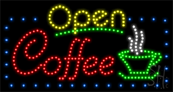 Blue Border Open Coffee Animated LED Sign