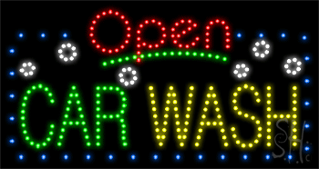 Blue Border Open Car Wash Animated LED Sign