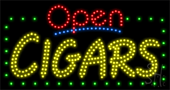 Green Border Open Cigars Animated LED Sign