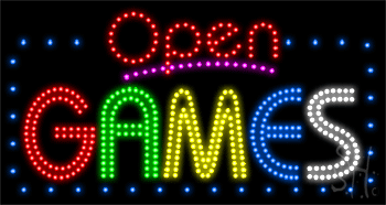 Blue Border Open Games Animated LED Sign