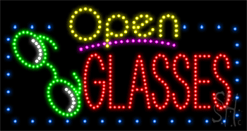 Glasses Open with Border Animated LED Sign