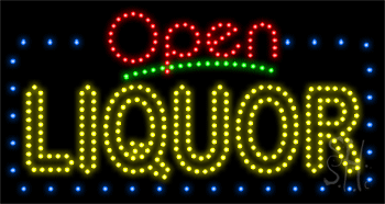 Blue Border Open Liquor Animated LED Sign