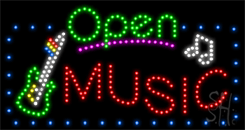 Blue Border Open Music Animated LED Sign