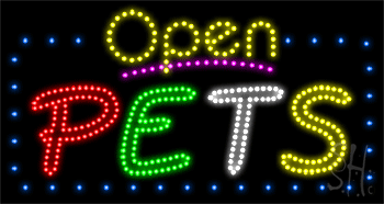 Blue Border Open Pets Animated LED Sign
