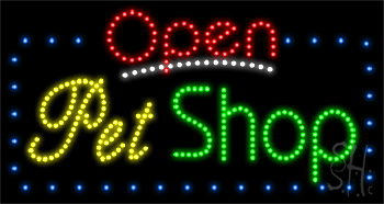 Blue Border Open Pet Shop Animated LED Sign
