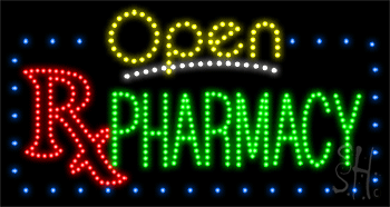 Blue Border Open Pharmacy Animated LED Sign