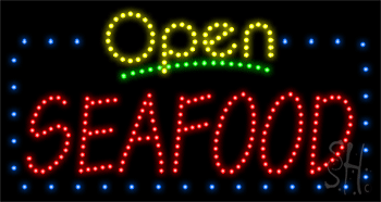 Seafood Open with Border Animated LED Sign