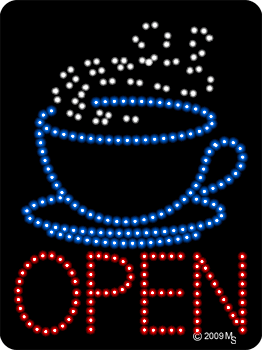 Open w/ Coffee Cup Animated LED Sign