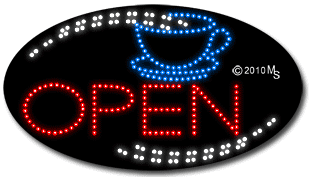 Open Blue Coffe Cup Animated LED Sign