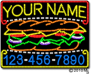 Custom Deli Sandwich Changeable Phone Number Animated LED Sign