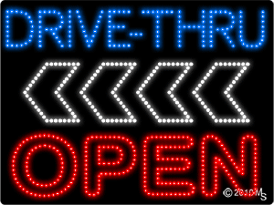 Drive Thru Open Arrow Left Animated LED Sign