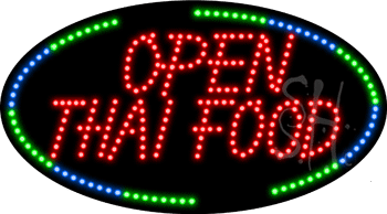 Oval Border Open Thai Food Animated LED Sign