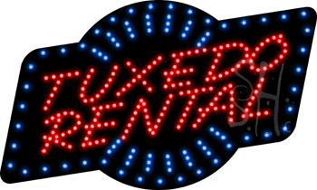 Red Tuxedo Rental with Blue Border Animated LED Sign