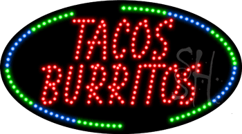 Green and Blue Border Tacos Burritos Animated LED Sign