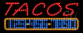 Red Tacos Burritos Animated LED Sign with Phone