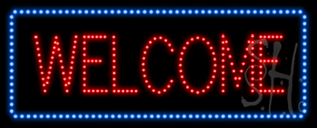 Blue Border Red Welcome Animated LED Sign